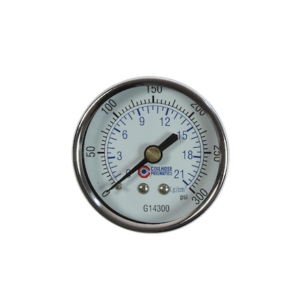 Coilhose Pneumatics 2" Chrome Dial Gauge 1/4" Back Mount 0-300 PSI Display G14300-DL